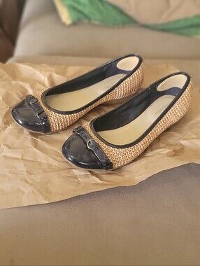Navy And Tan Ballet Flats